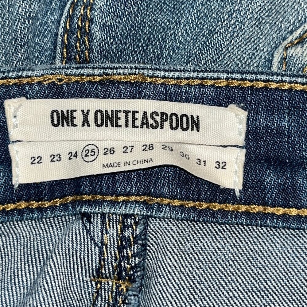 ONE X ONETEASPOON Low Rise Exposed Button Fly Dolphin Hem Distressed Jeans Sz.25 - Picture 8 of 16